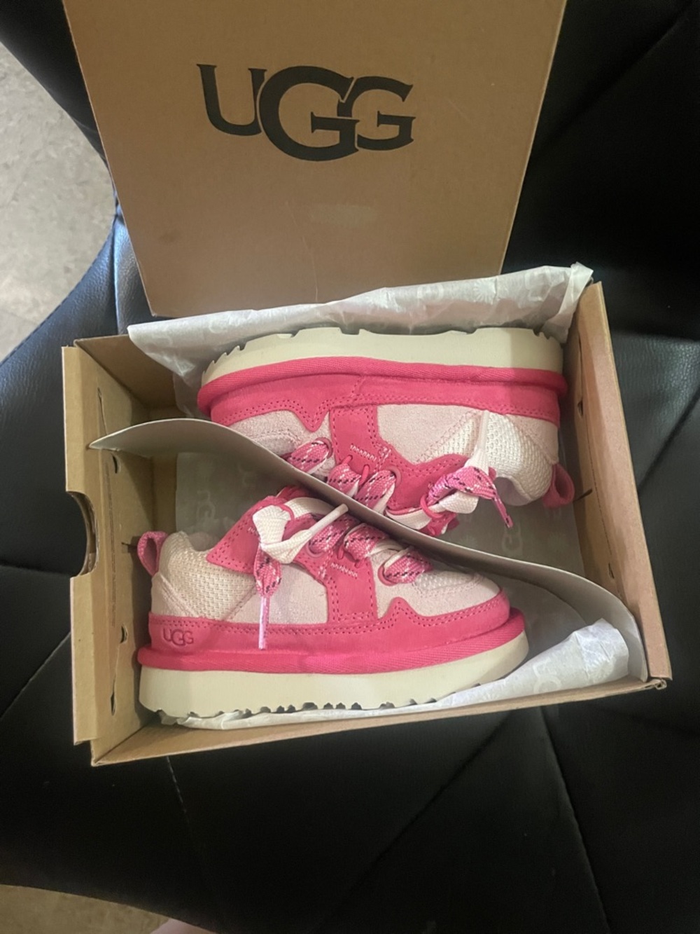 UGG Kids Pink and Light Pink Lace-Up Sneakers